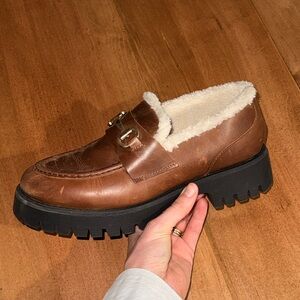 Women’s Congac Leather Loafer with Faux Shearling Lining/Sock